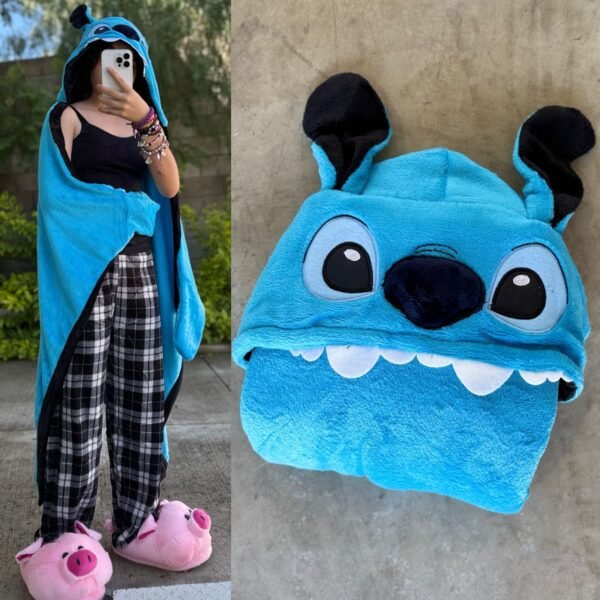 FRAZADA STITCH AZUL/NEGRO