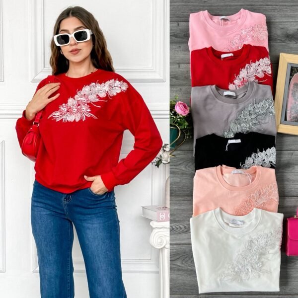SUDADERA CON APLICACIÓN FLORAL