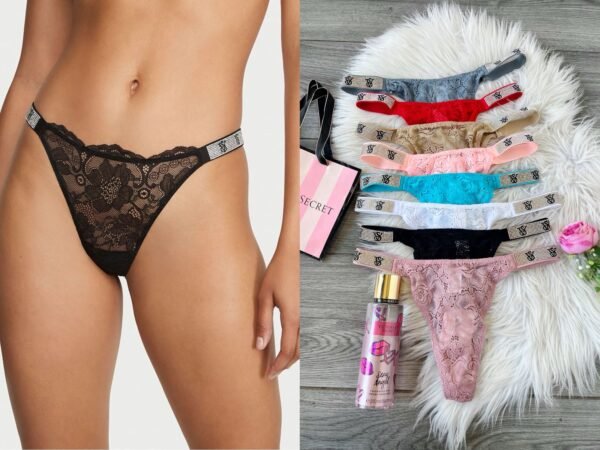 TANGA DE ENCAJE CON TIRANTES DE PIEDRITAS