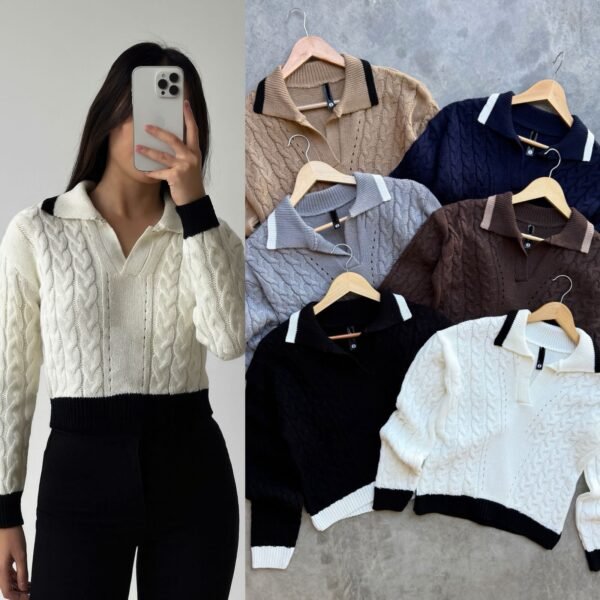 SUETER TEJIDO ONDULADO CUELLO V