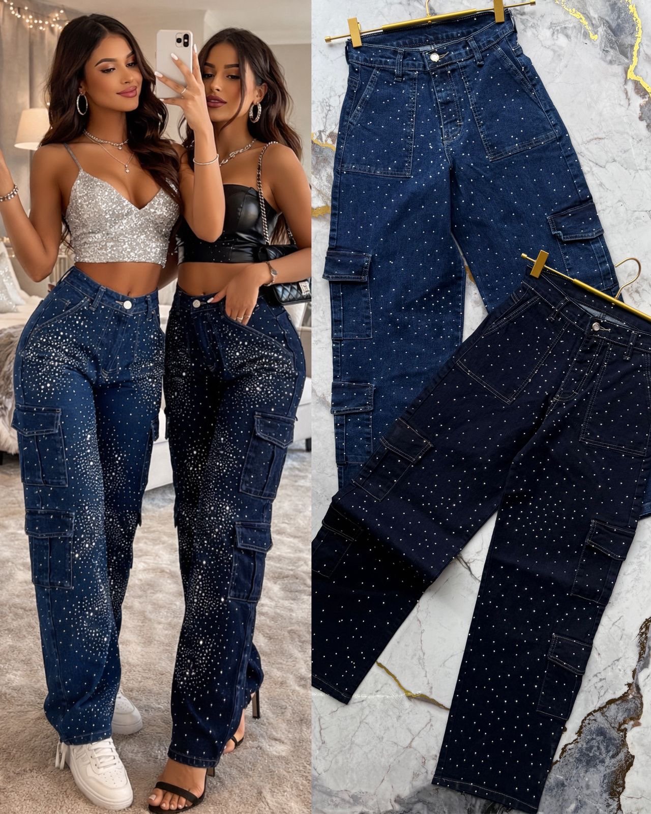 PANTALON CARGO BRILLOS