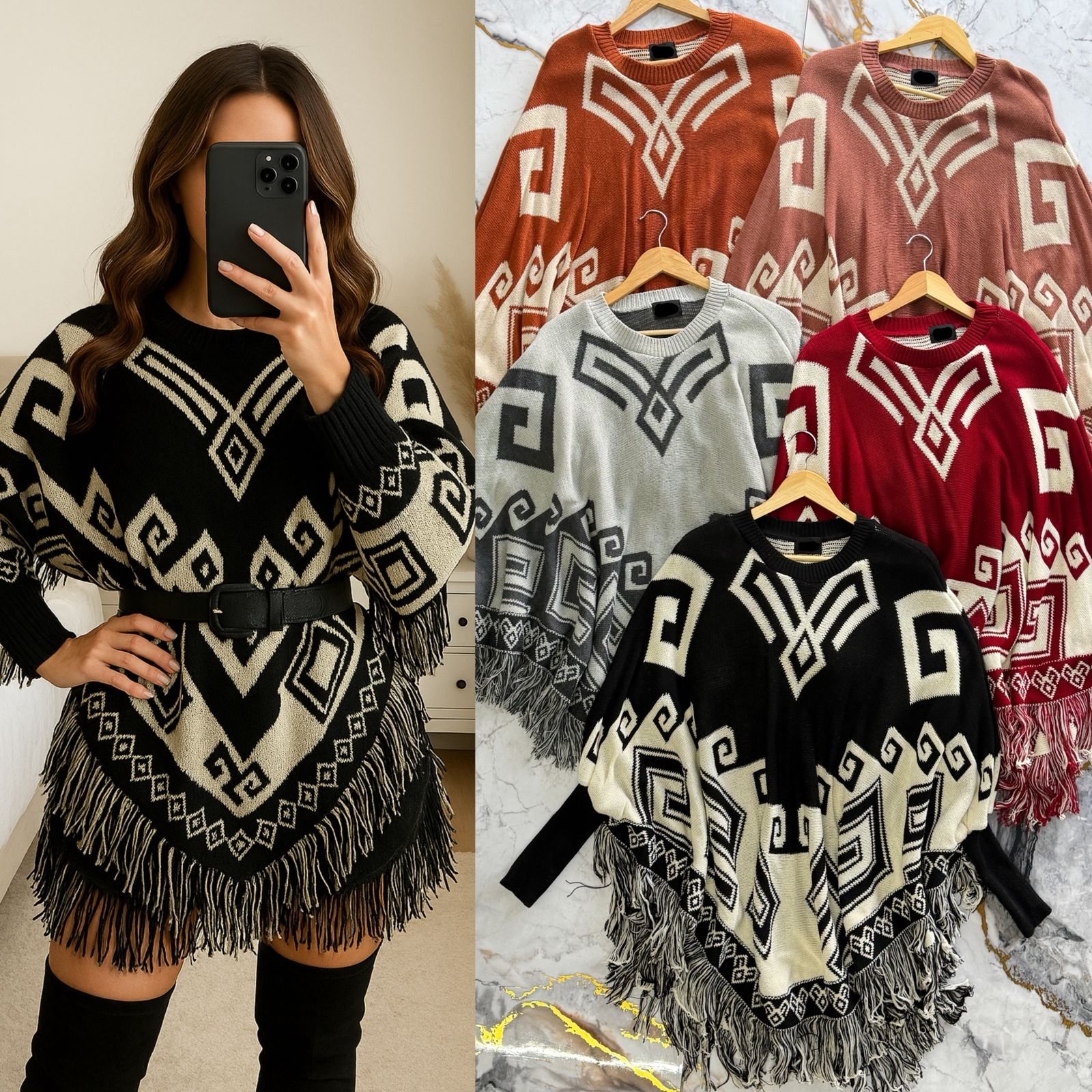 PONCHO/CAPA TEJIDO GRECAS MOD01