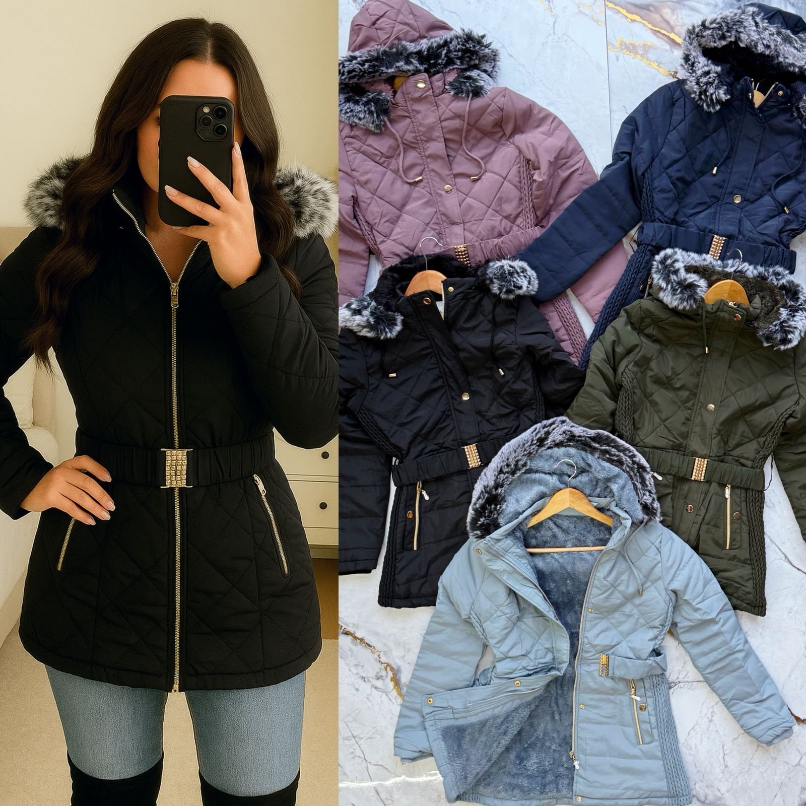 CHAMARRA CAZADORA APELUCHADA CINTURON