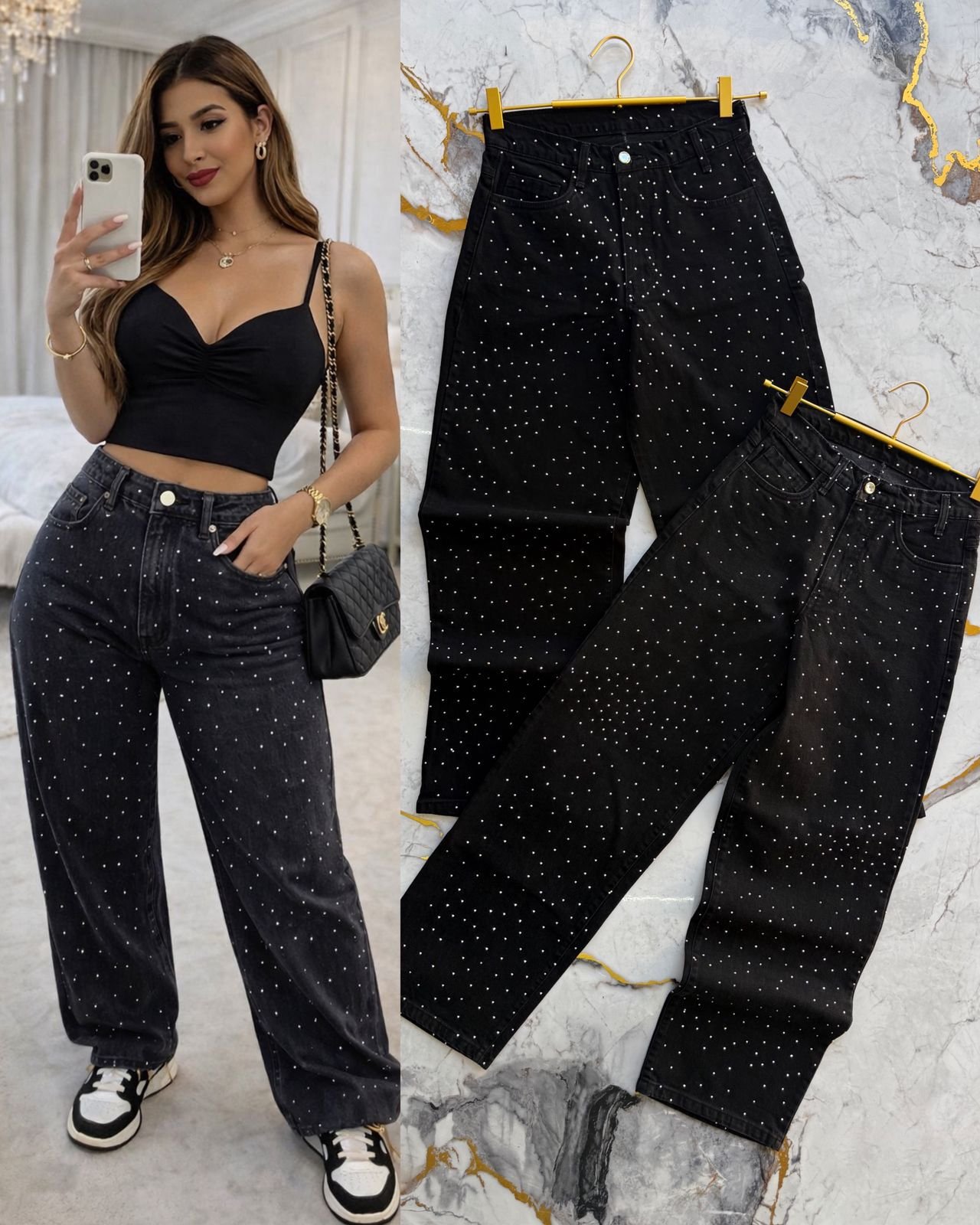 PANTALON BRILLOS MEZCLILLA NEGRO