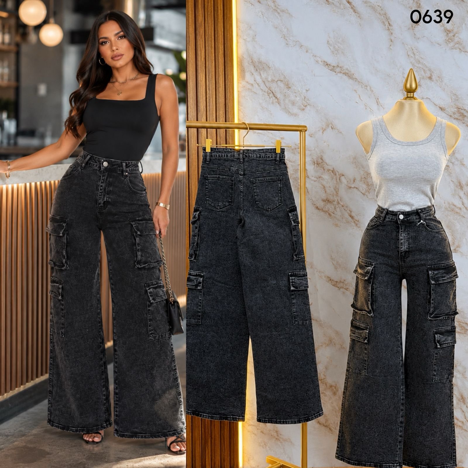 PANTALON CARGO GRIS 0639