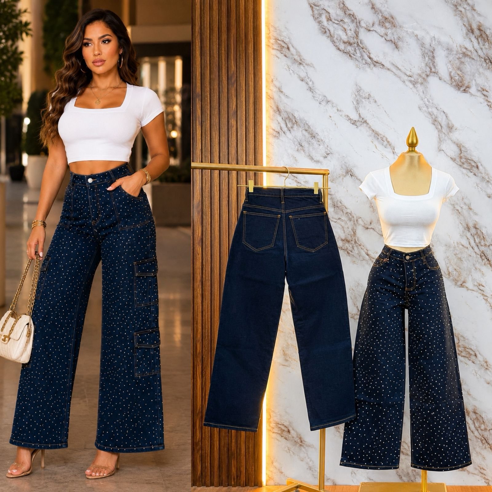 PANTALON CARGO BRILLOS