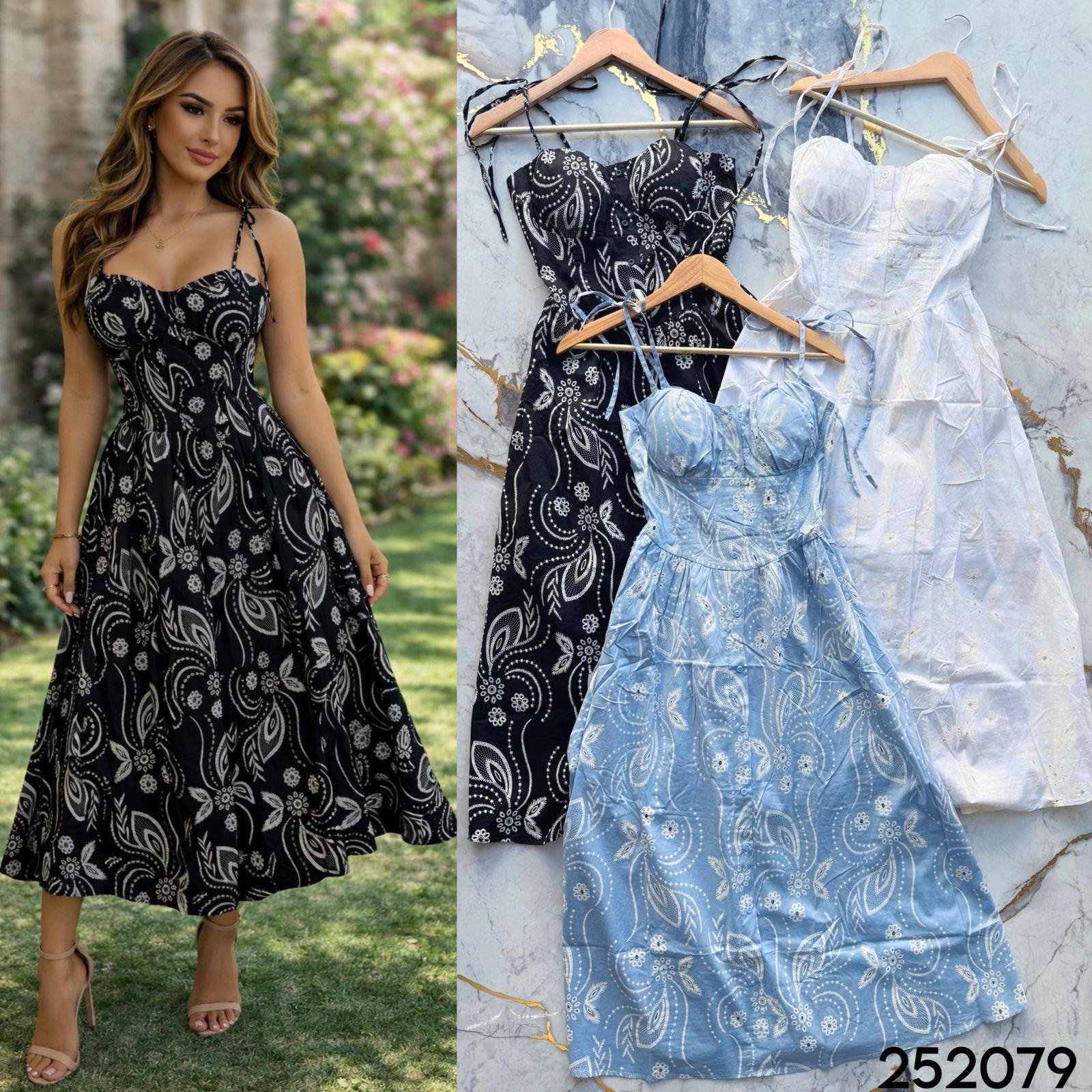 VESTIDO ESTAMPADO LARGO/TIRANTES 252079