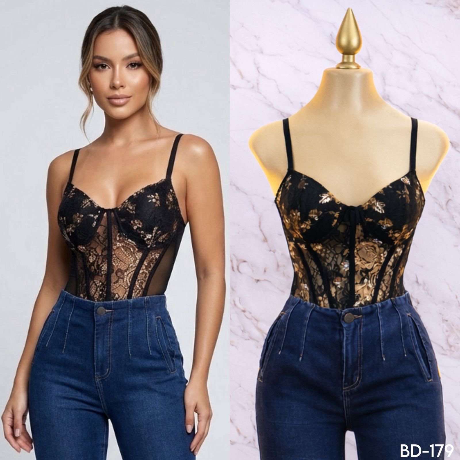 BODY/PANTI BLUSA ENCAJE DORADO 179 - Image 2