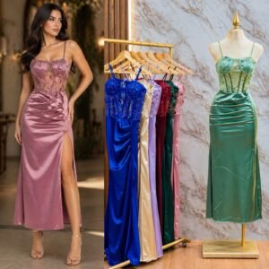 VESTIDO DE FIESTA CON CORSE EN MESH