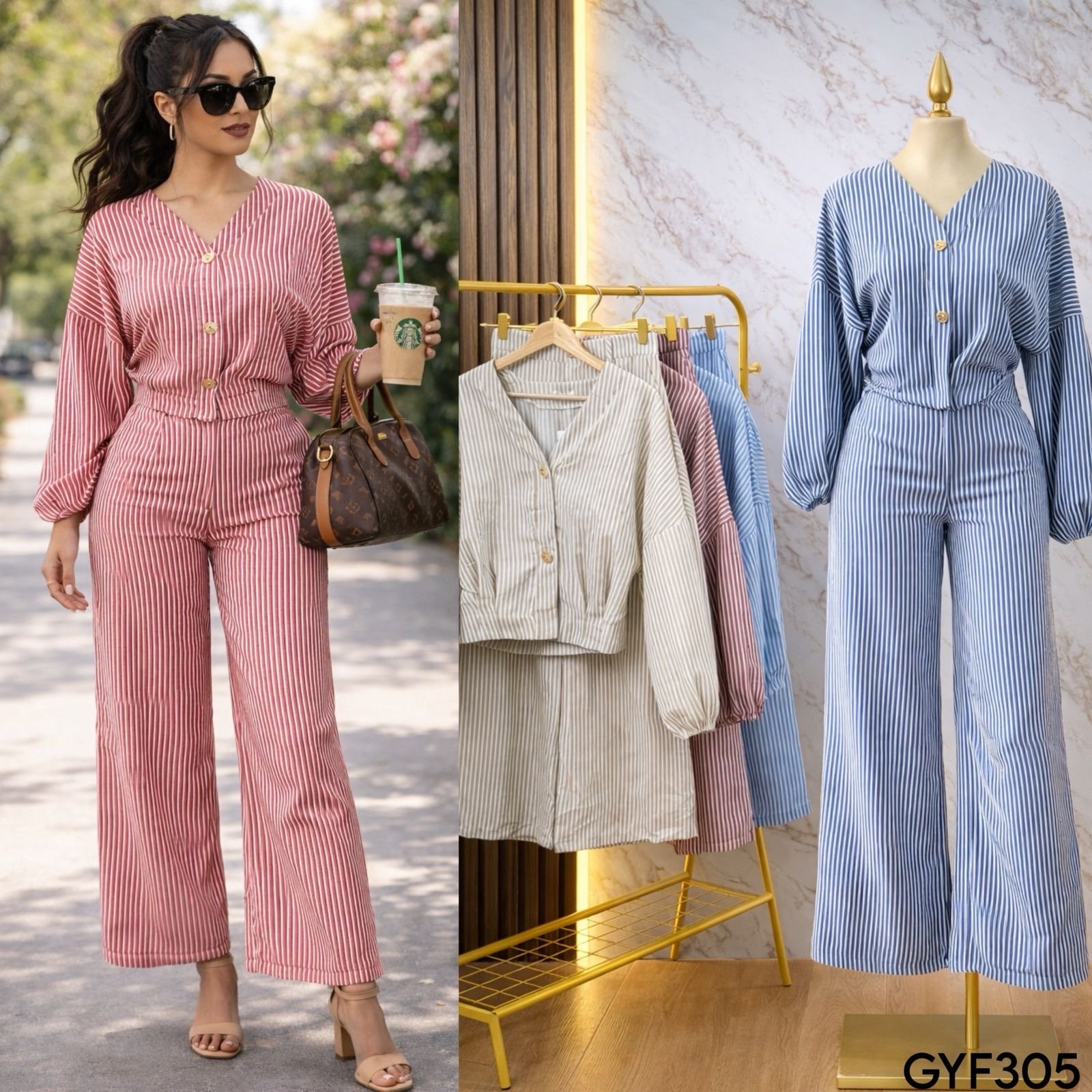 SET/CONJUNTO RAYADO/BOTONES FTX 305