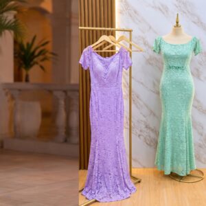 VESTIDO DE FIESTA DE ENCAJE DE SILUETA CON FLORES 3D