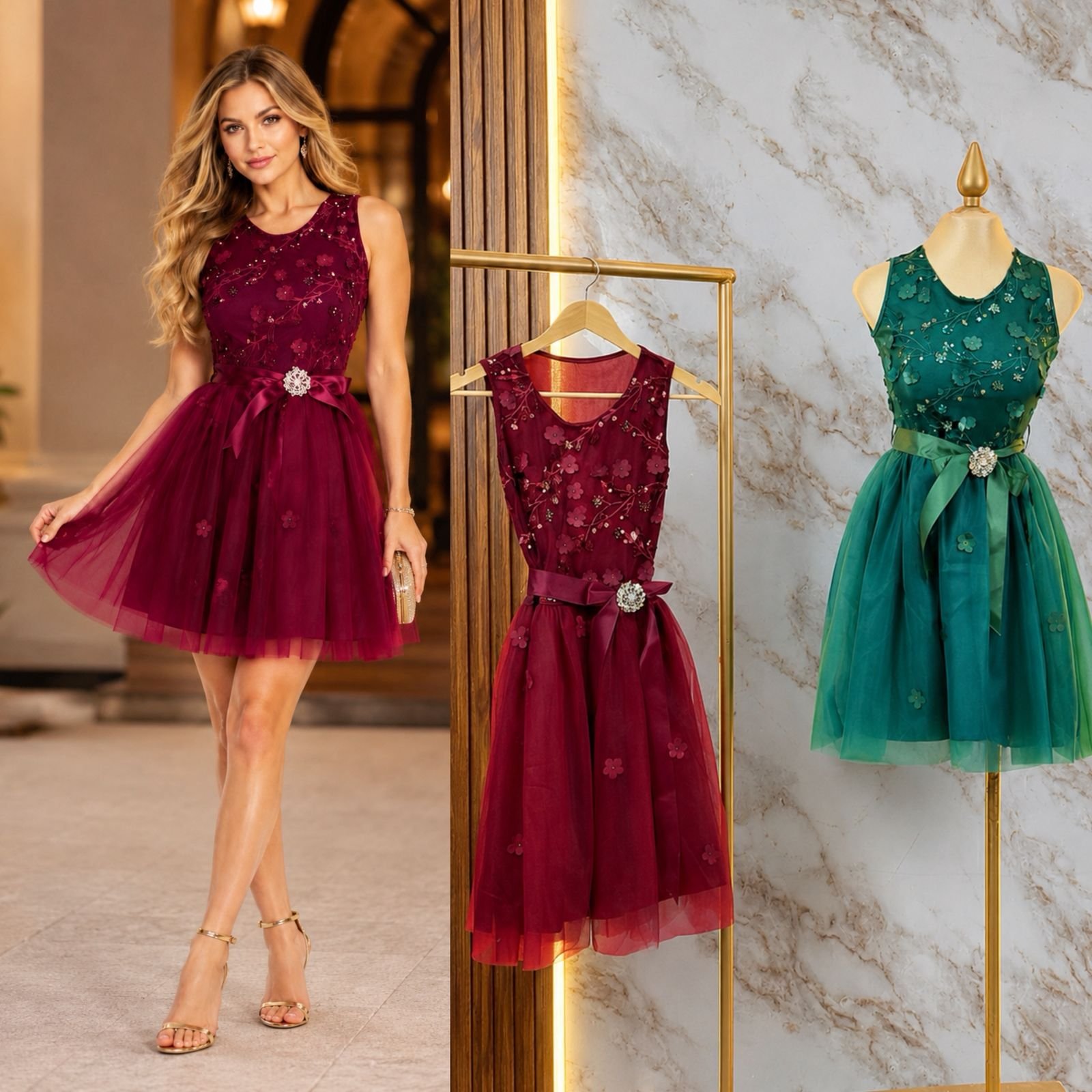 VESTIDO DE FIESTA RAMAS FLORALES