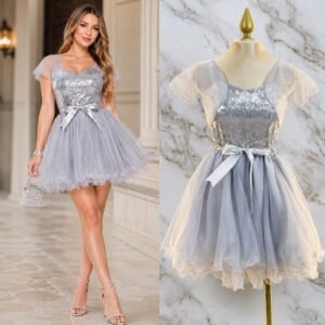 VESTIDO DE FIESTA PLATEADO DE TORERITA