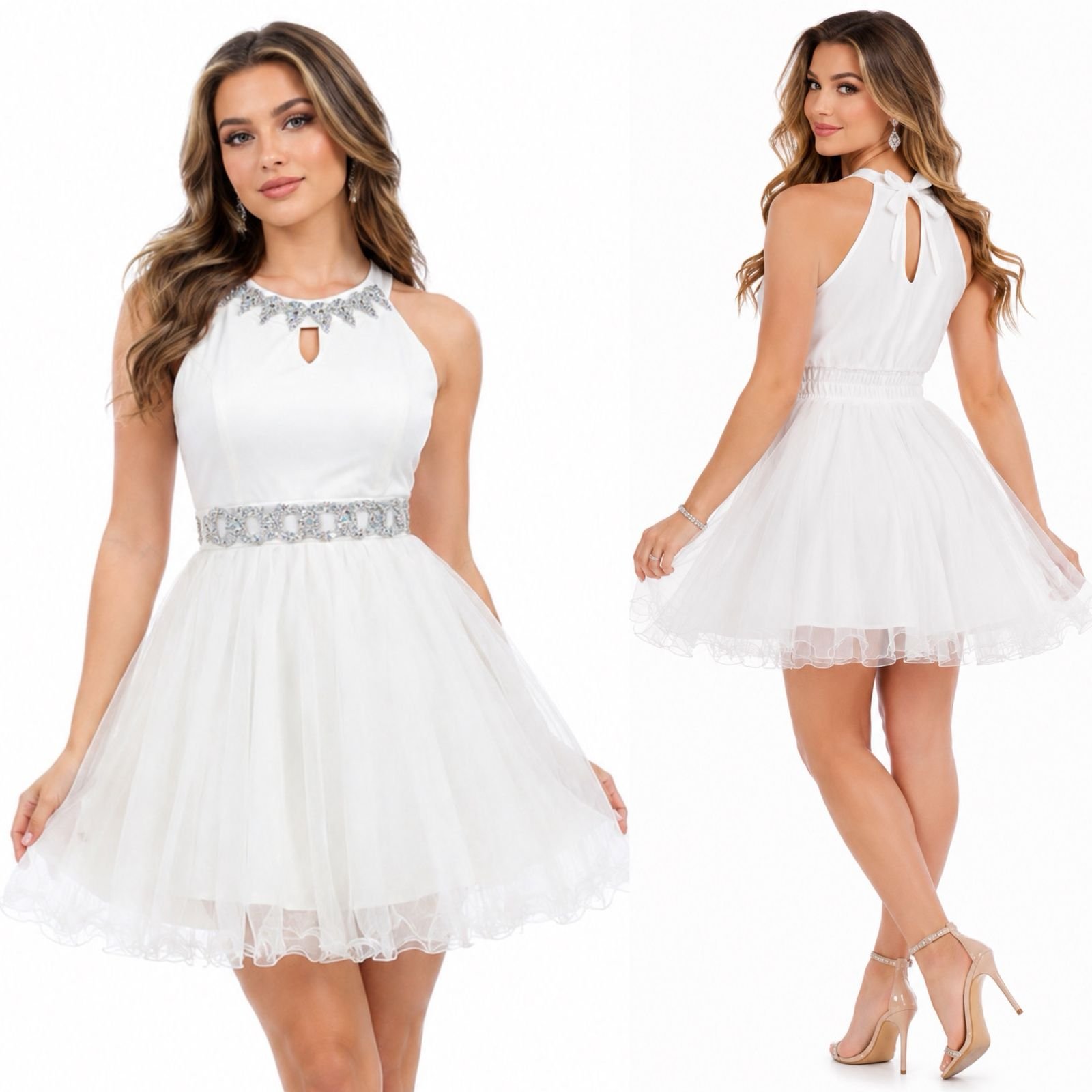 VESTIDO DE FIESTA JUVENIL CORTE PRINCESA CON TOCADOS PLATEADOS - Image 3
