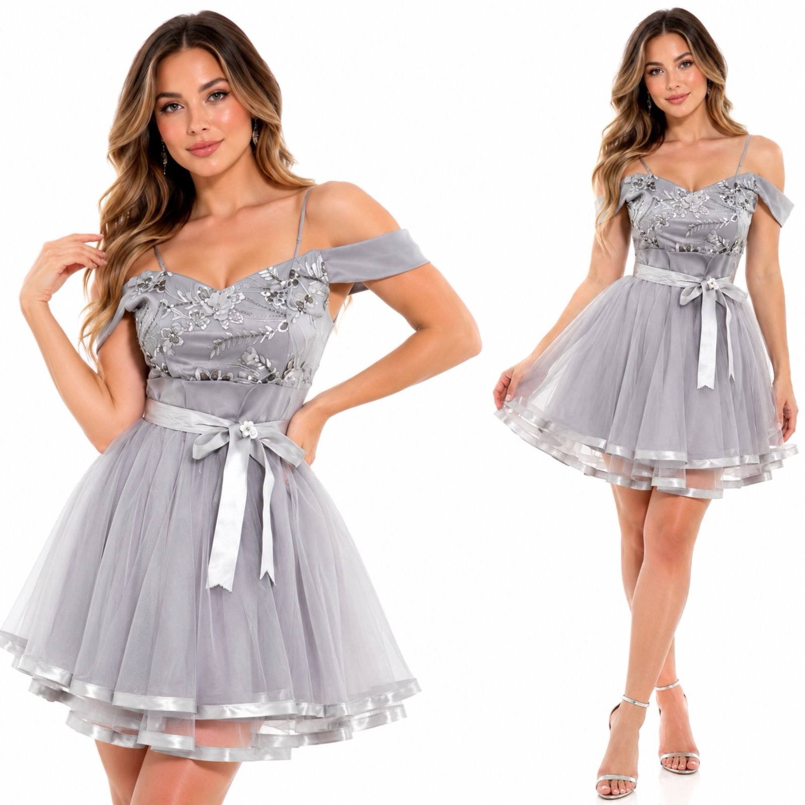 VESTIDO DE FIESTA JUVENIL CON BORDADO FLORAL TEXTURIZADO - Image 2