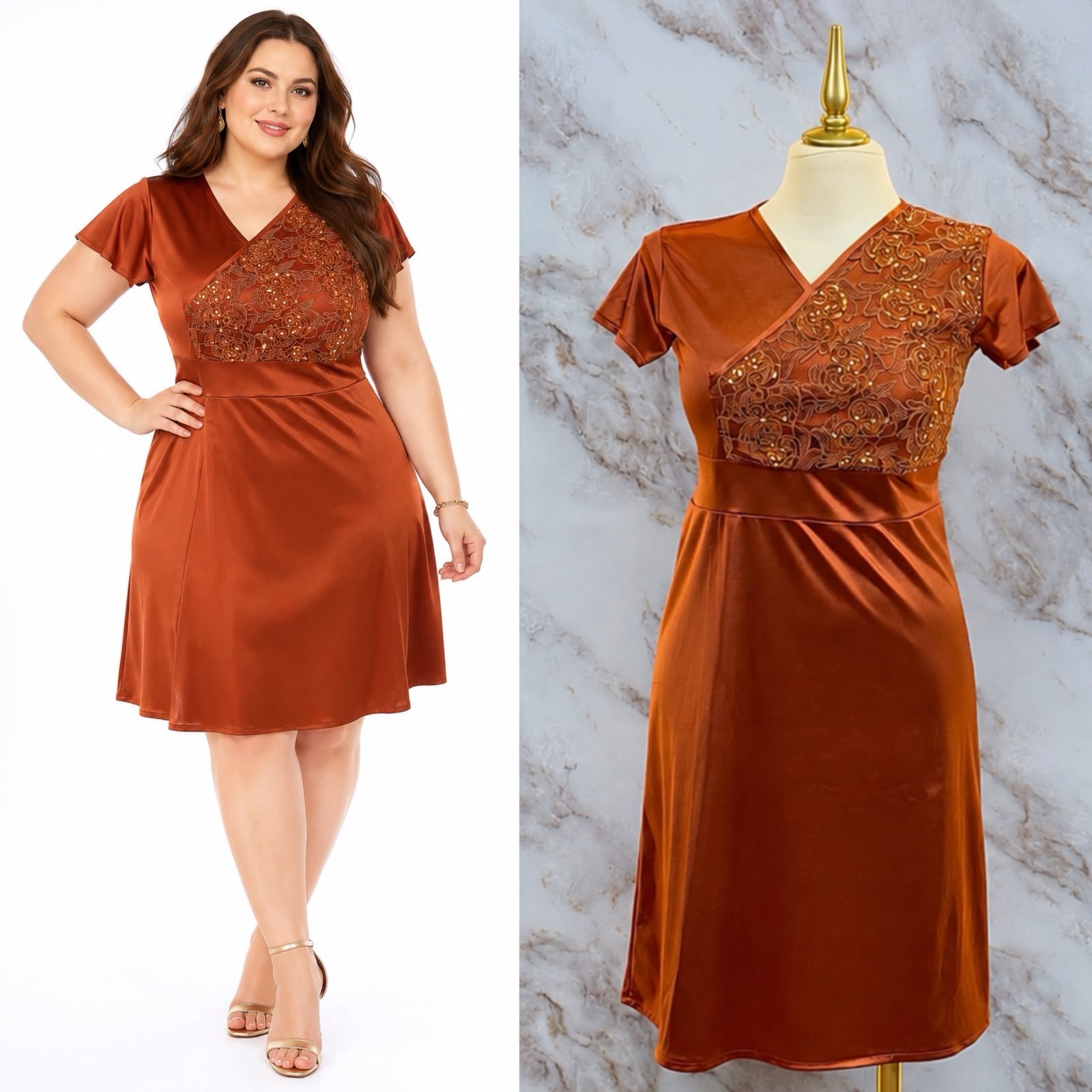VESTIDO CON ESCUTE V CRUZADO CON PANEL DE ENCAJE Y LENTEJUELAS - Image 2