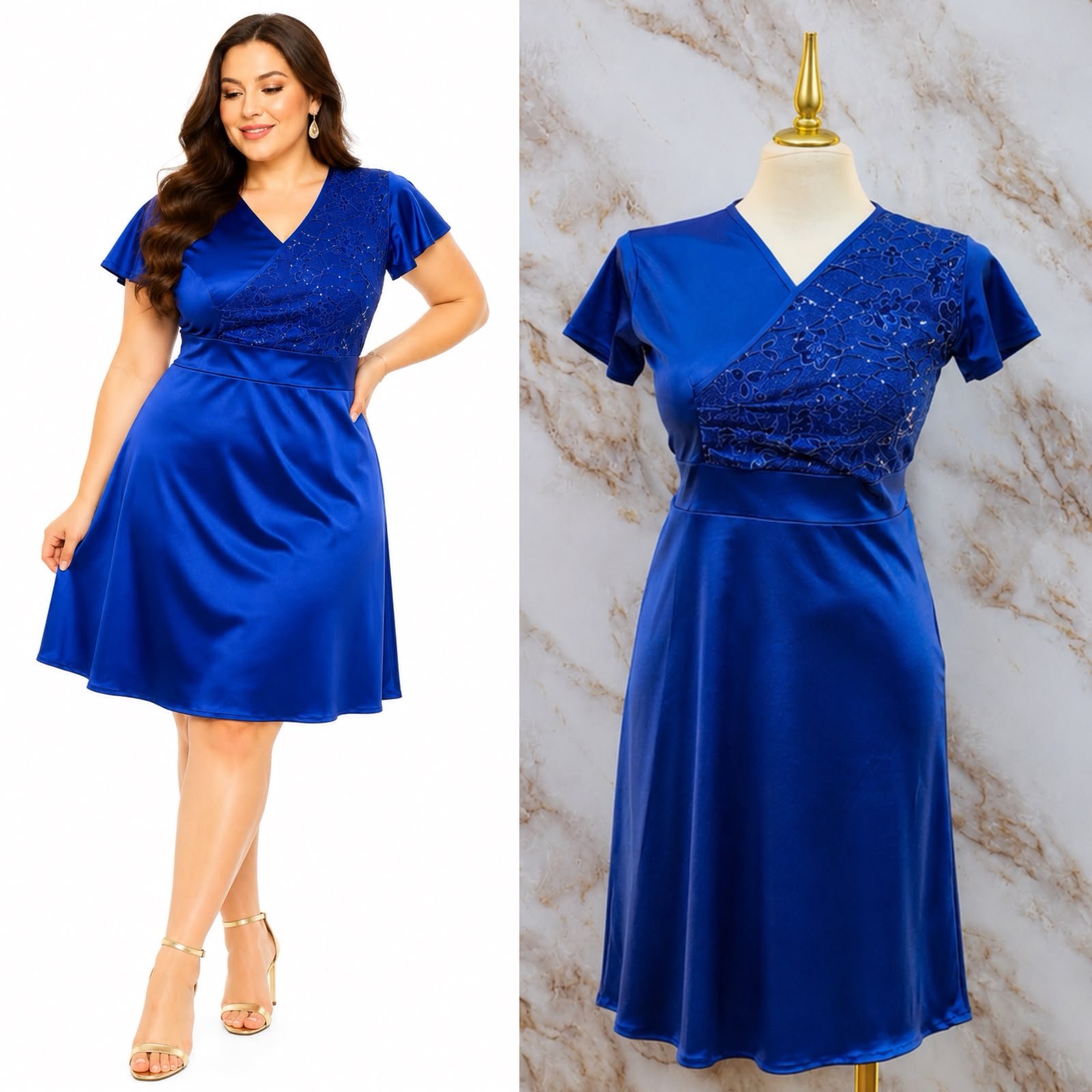 VESTIDO CON ESCUTE V CRUZADO CON PANEL DE ENCAJE Y LENTEJUELAS - Image 6