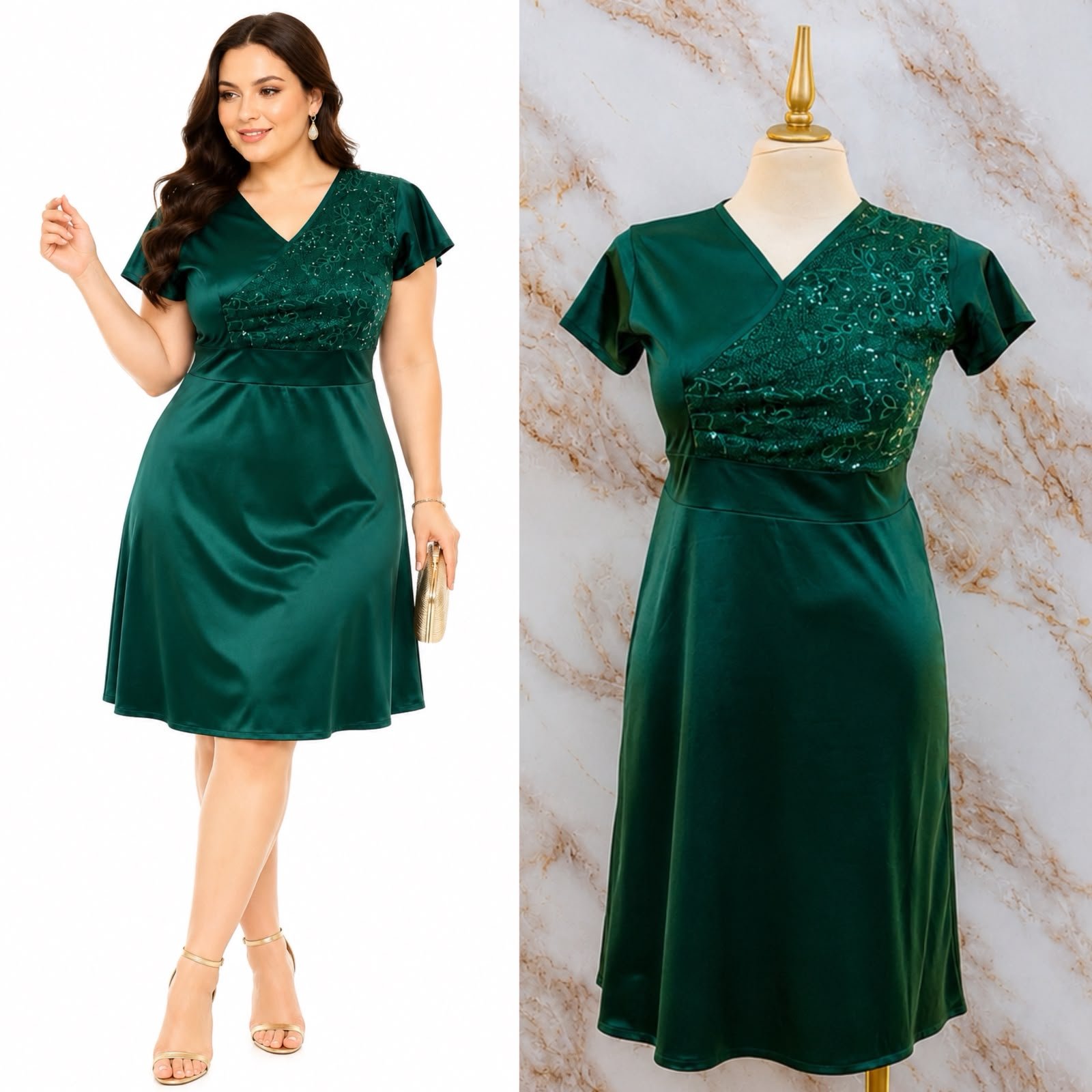 VESTIDO CON ESCUTE V CRUZADO CON PANEL DE ENCAJE Y LENTEJUELAS - Image 7