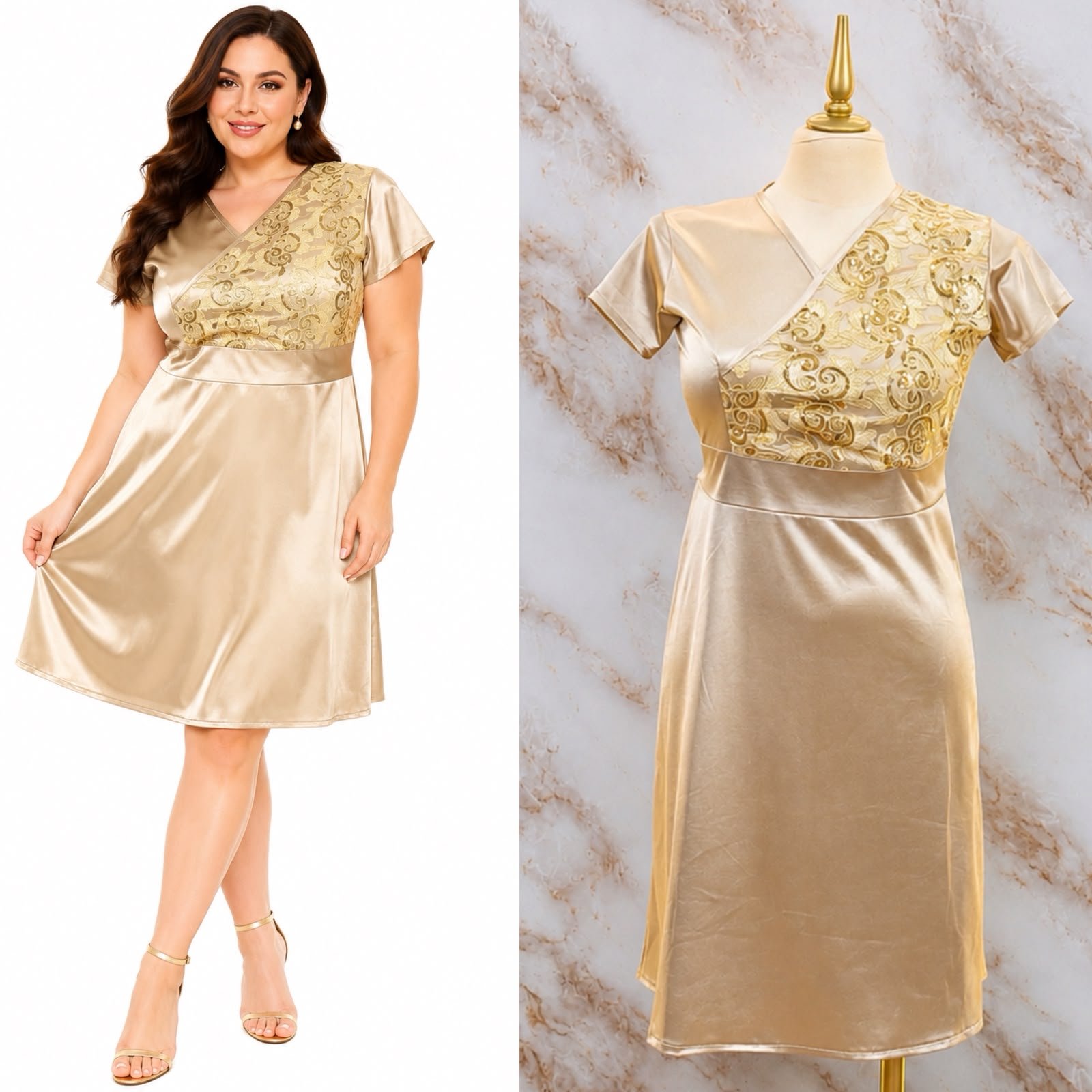 VESTIDO CON ESCUTE V CRUZADO CON PANEL DE ENCAJE Y LENTEJUELAS - Image 9