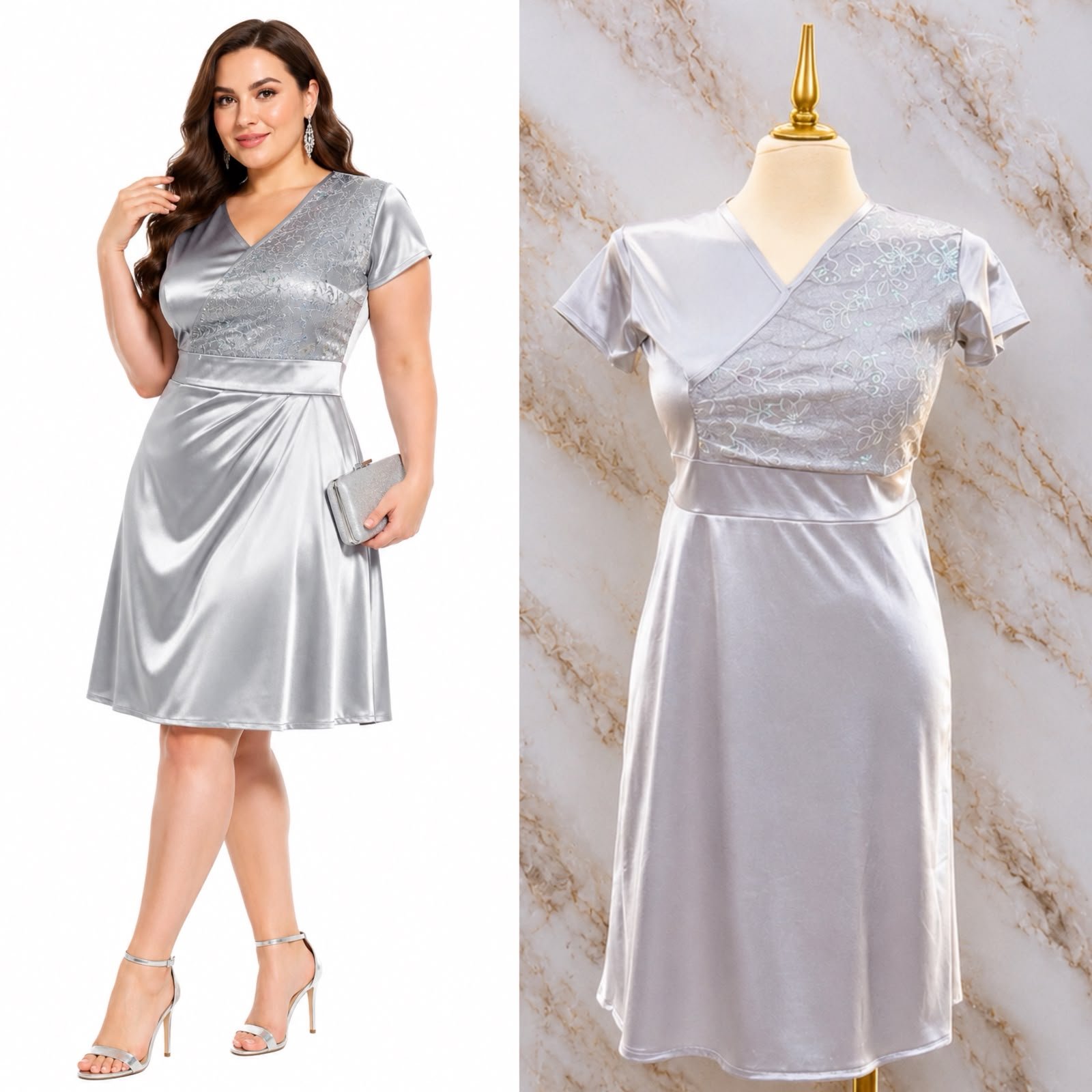 VESTIDO CON ESCUTE V CRUZADO CON PANEL DE ENCAJE Y LENTEJUELAS - Image 10