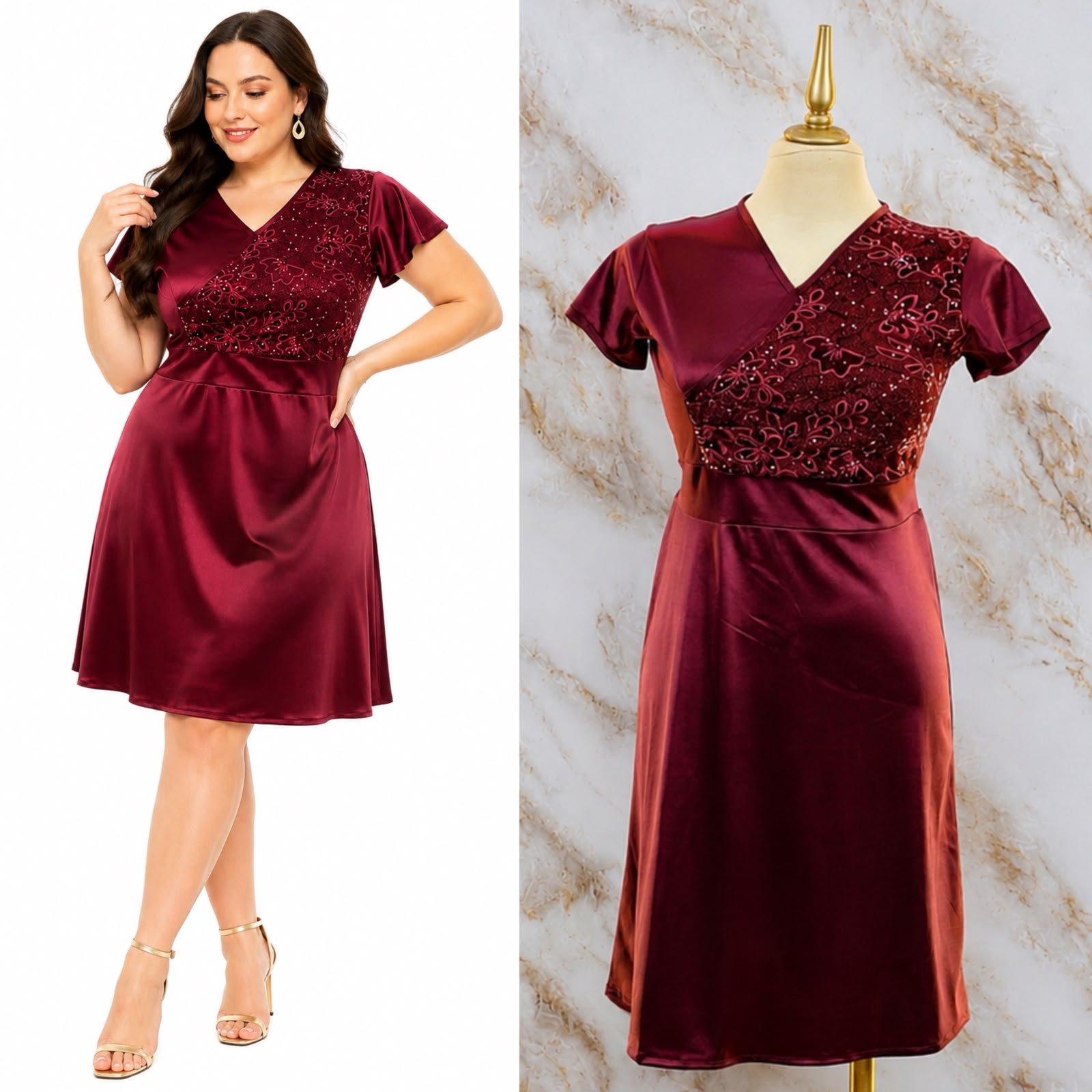 VESTIDO CON ESCUTE V CRUZADO CON PANEL DE ENCAJE Y LENTEJUELAS - Image 8