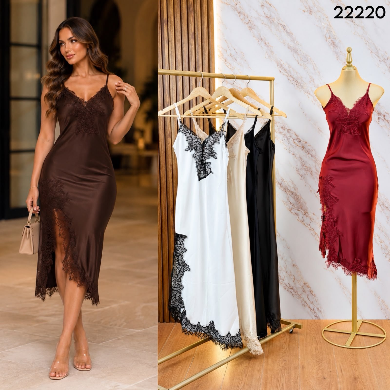 VESTIDO DE SATIN CON ENCAJE 2220