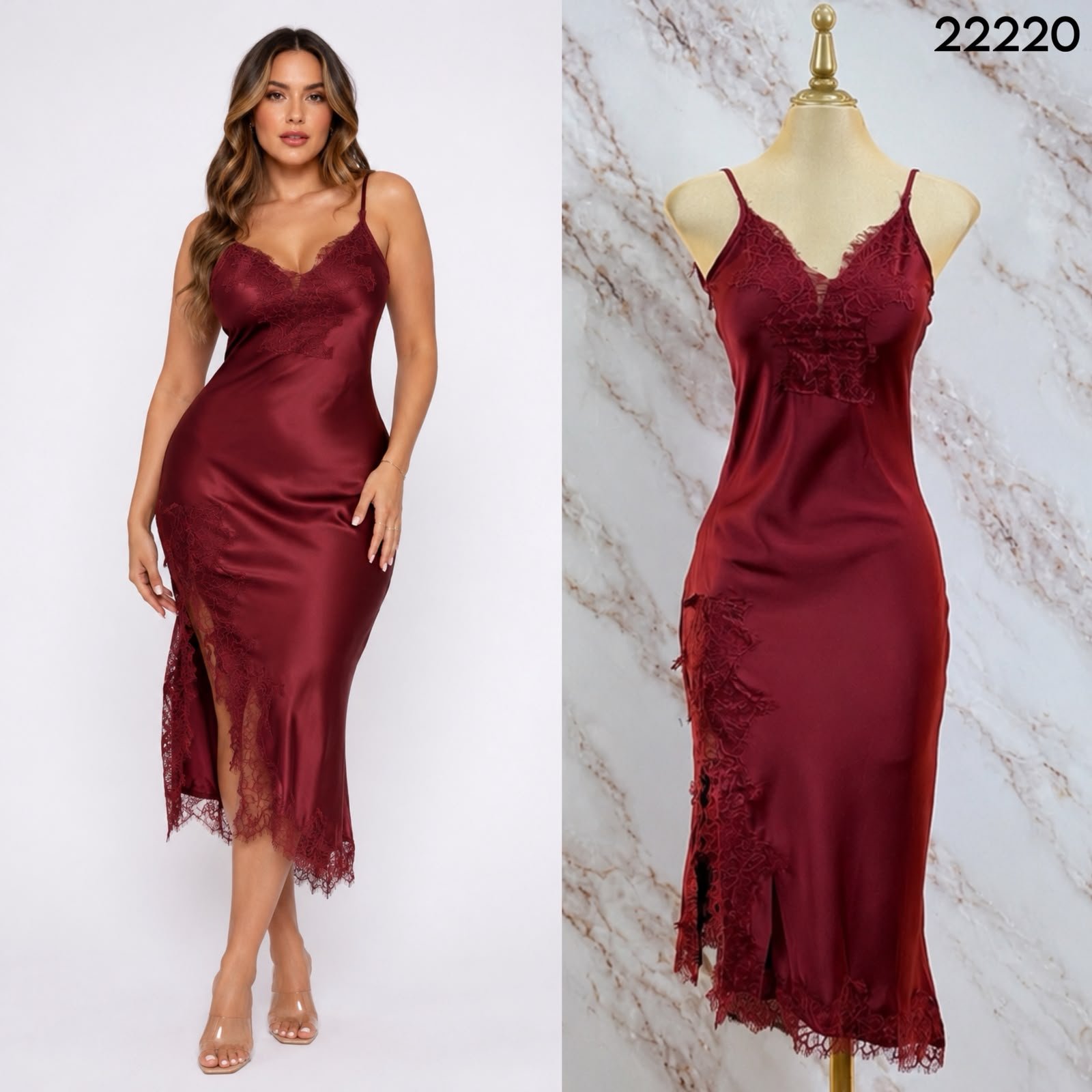VESTIDO DE SATIN CON ENCAJE 2220 - Image 2