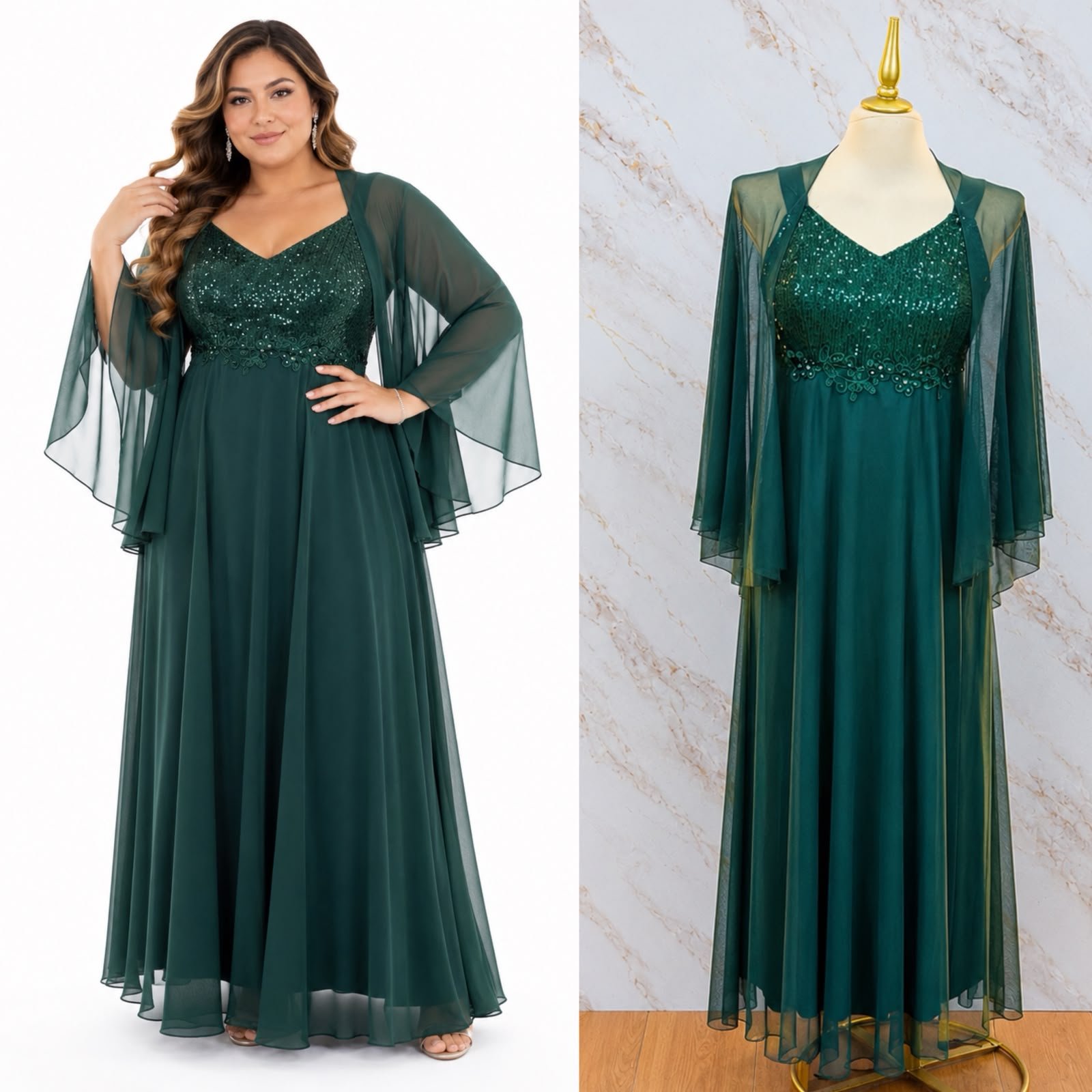 VESTIDO DE FIESTA PLUS CAPA Y BRILLOS - Image 2