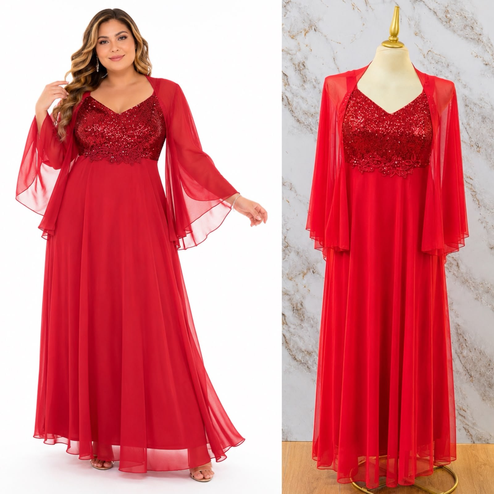 VESTIDO DE FIESTA PLUS CAPA Y BRILLOS - Image 4