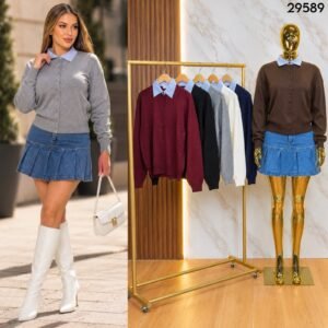 SUETER DE TEJIDO CON CUELLO TIPO CAMISA 9589