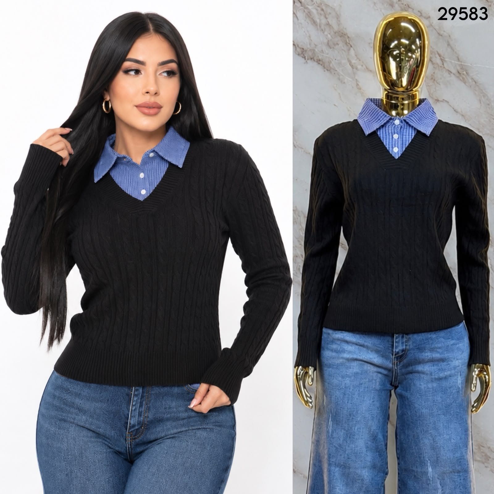 SUETER DE TEJIDO CON CUELLO TIPO CAMISA 9583 - Image 3