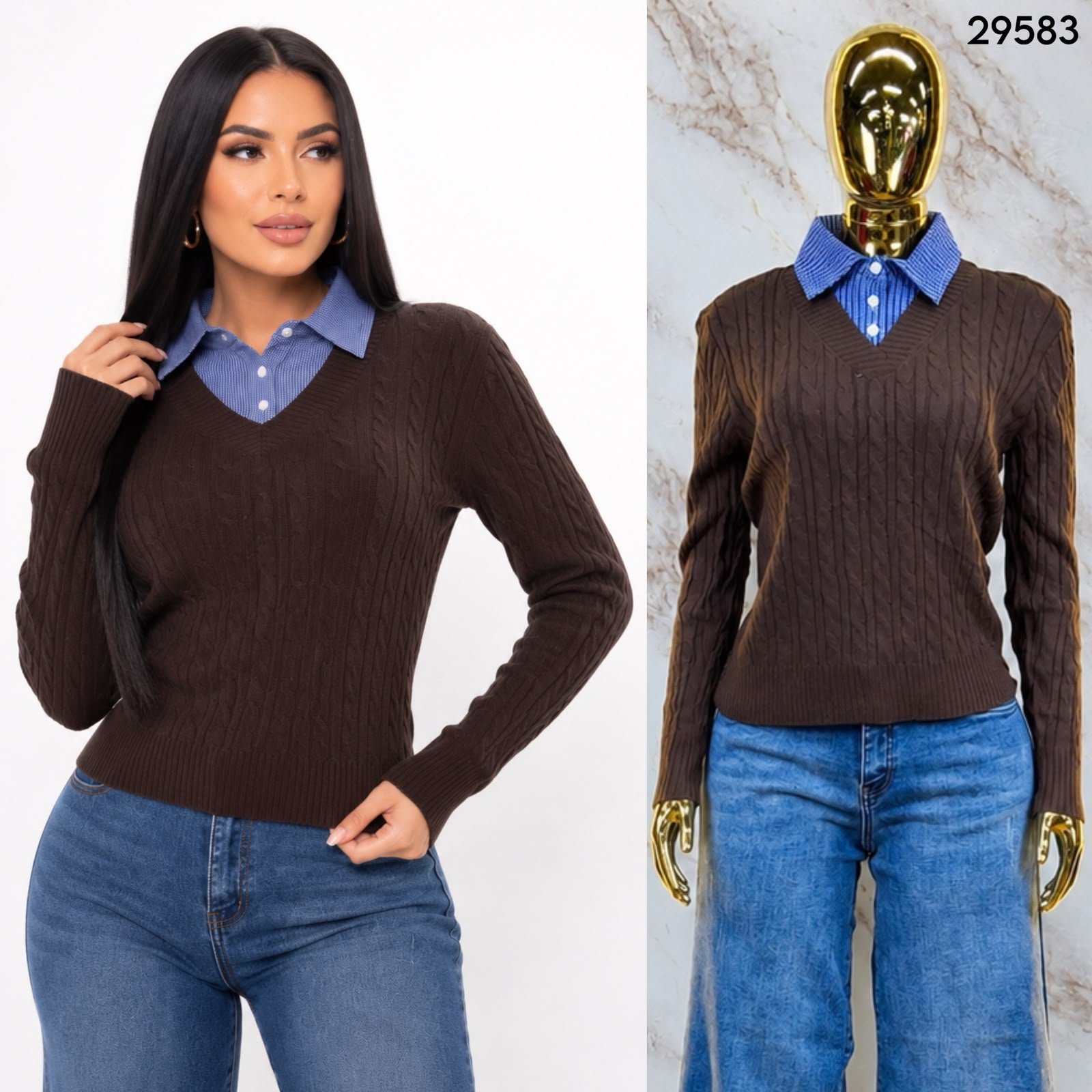 SUETER DE TEJIDO CON CUELLO TIPO CAMISA 9583 - Image 4
