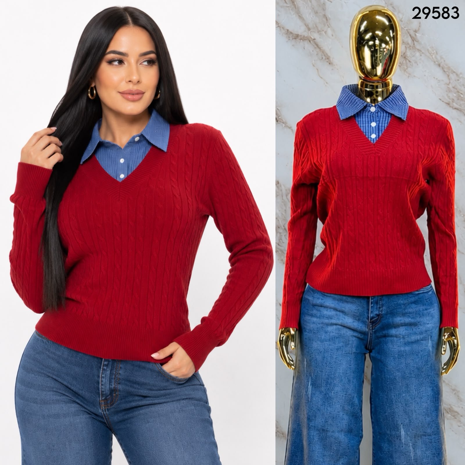 SUETER DE TEJIDO CON CUELLO TIPO CAMISA 9583 - Image 5