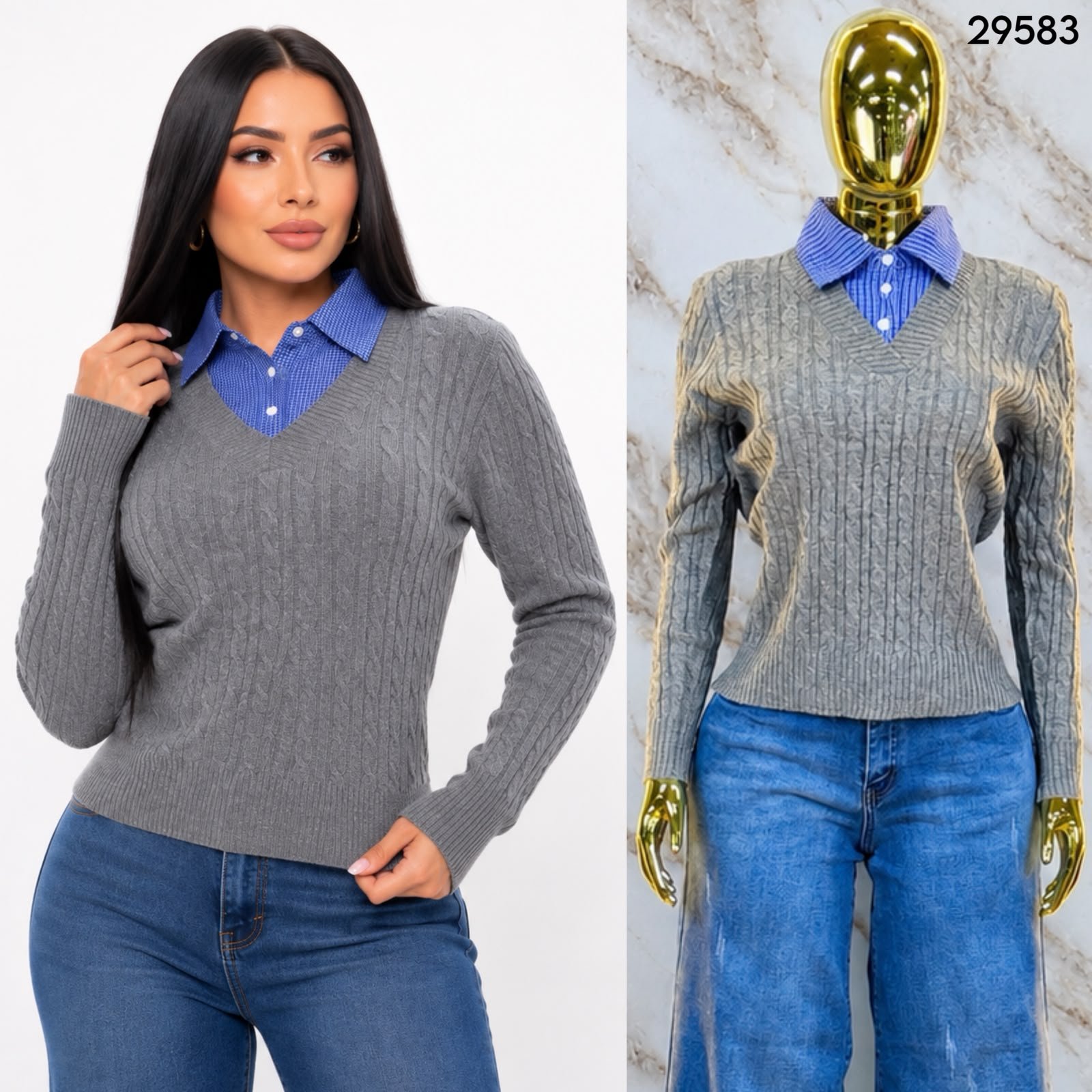 SUETER DE TEJIDO CON CUELLO TIPO CAMISA 9583 - Image 6