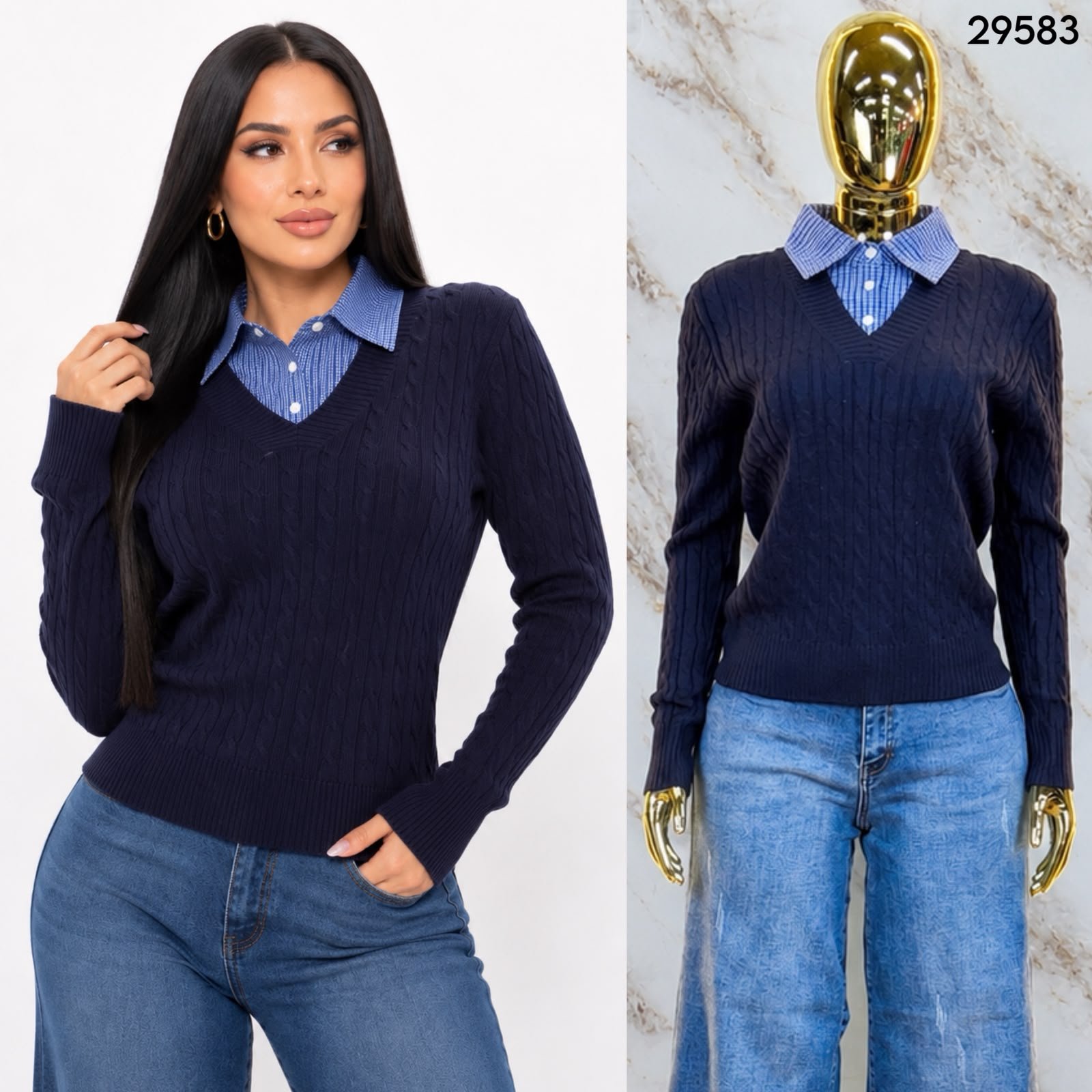 SUETER DE TEJIDO CON CUELLO TIPO CAMISA 9583 - Image 7