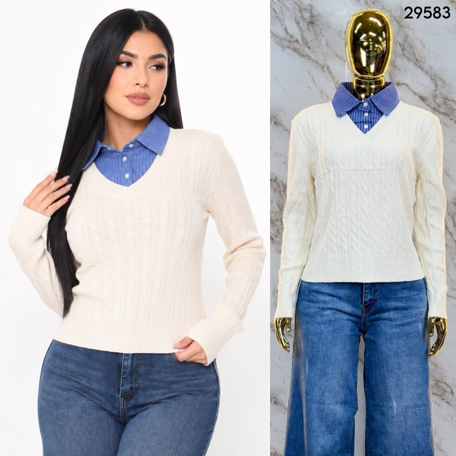 SUETER DE TEJIDO CON CUELLO TIPO CAMISA 9583 - Image 2