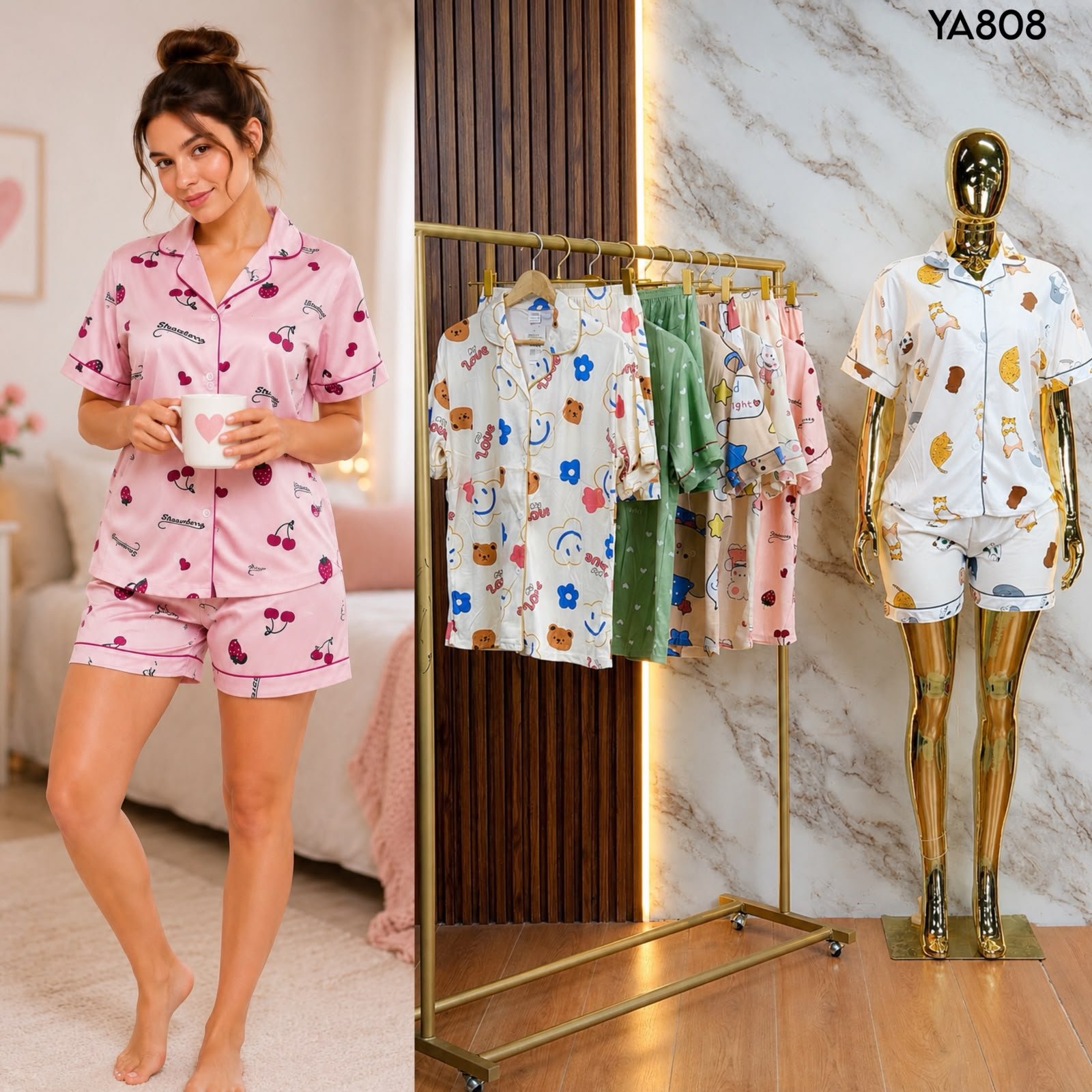 PIJAMA DE SHORT Y BLUSA TIPO CAMISA 808