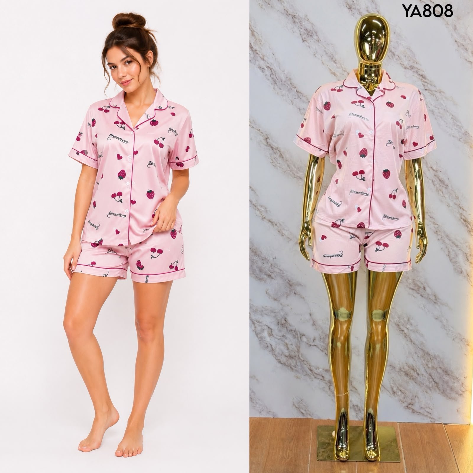 PIJAMA DE SHORT Y BLUSA TIPO CAMISA 808 - Image 3