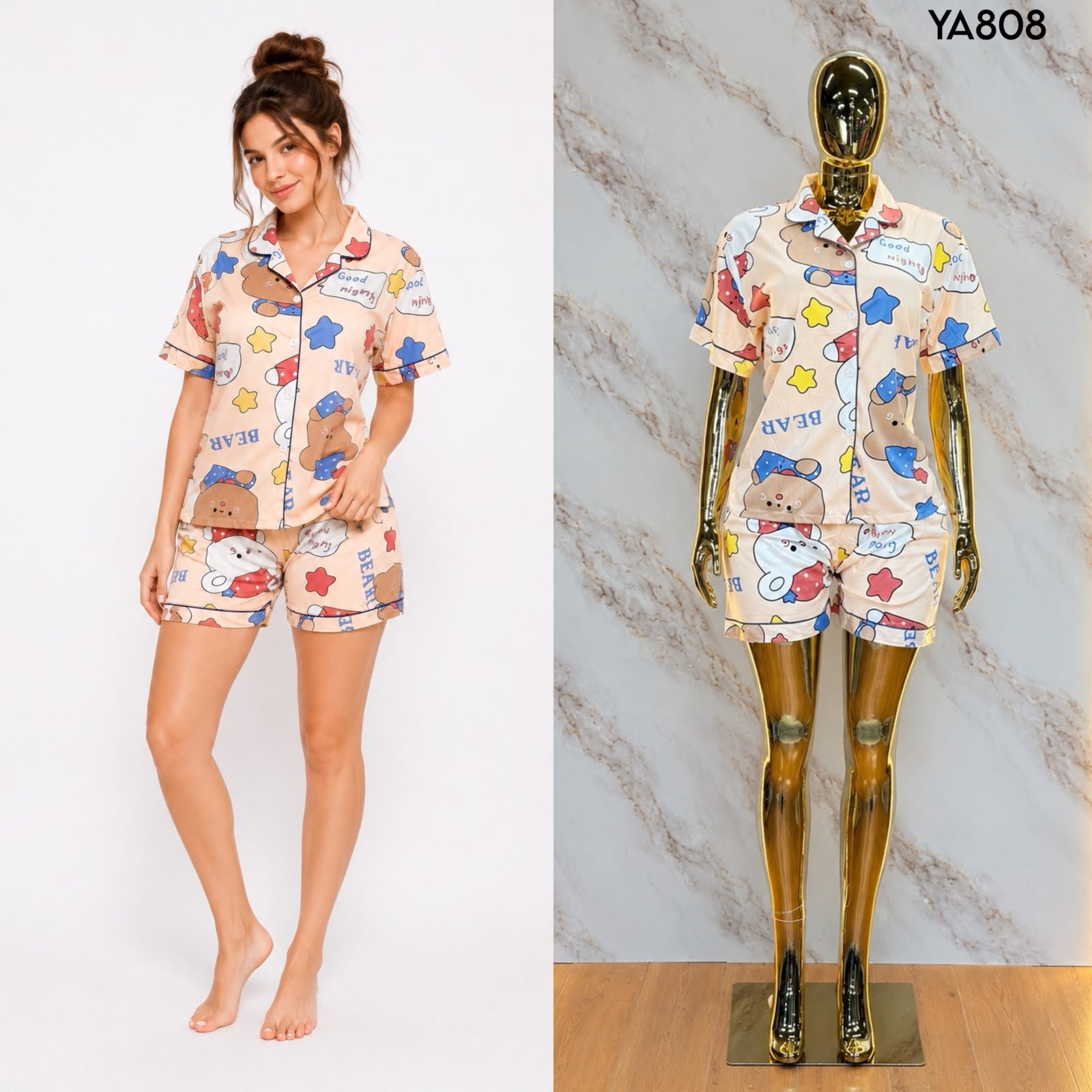 PIJAMA DE SHORT Y BLUSA TIPO CAMISA 808 - Image 5