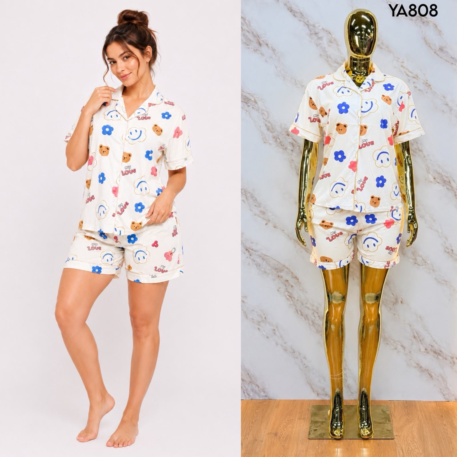 PIJAMA DE SHORT Y BLUSA TIPO CAMISA 808 - Image 2