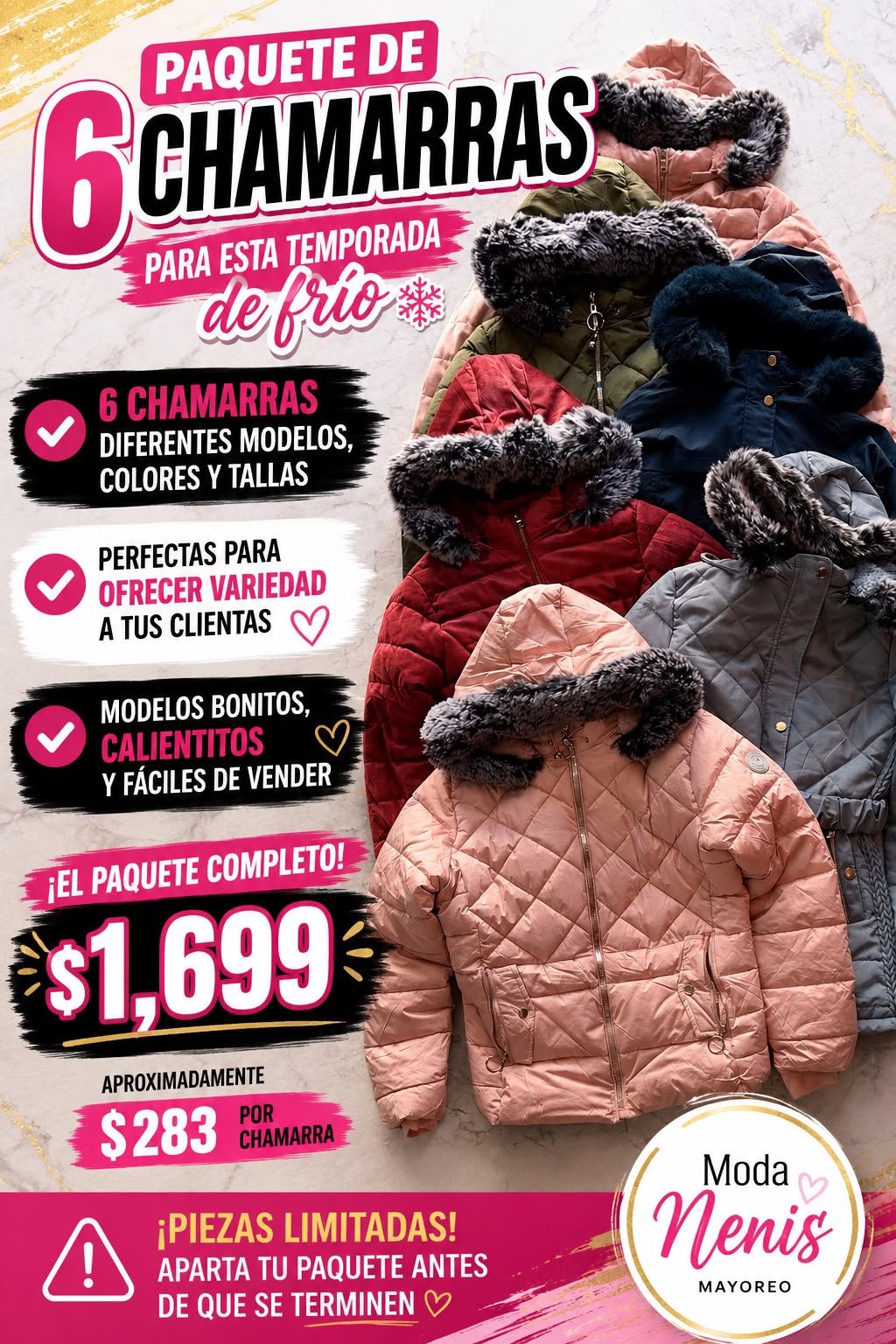 PAQUETE DE 6 CHAMARRAS DE FRIO